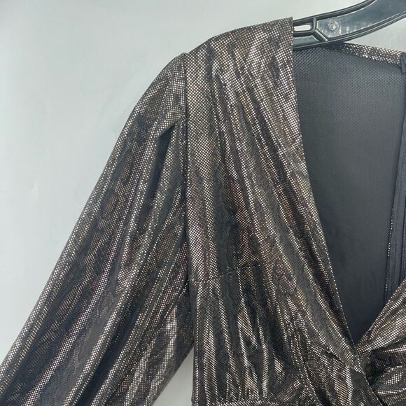 Shein gold Metallic Snakeskin Pull-over Mini Wrap Dress Small - Picture 4 of 13